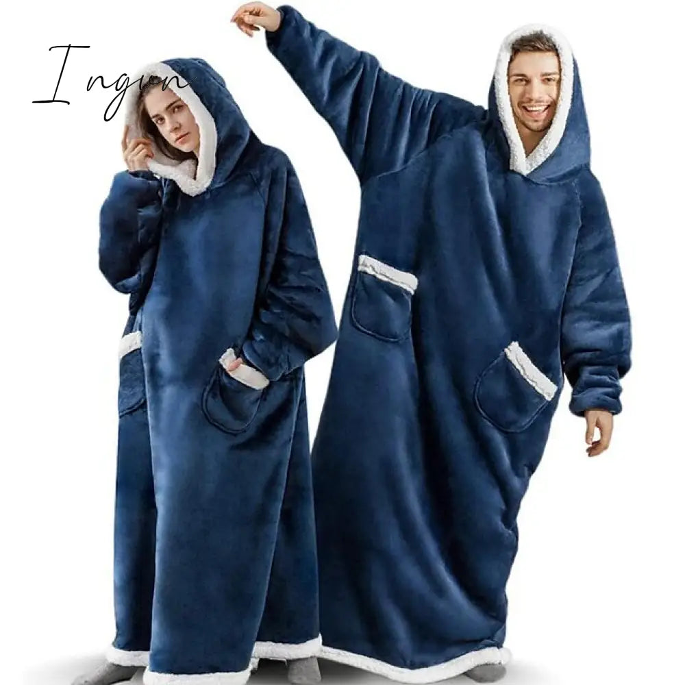 Ingvn - Oversized Wearable Blanket Flannel Thick Soft Warm Long Hoodie Blanket Big Hooded Sweatshirt Hoodie Blanket for Adults Women Girls Teenagers Teens Men Black