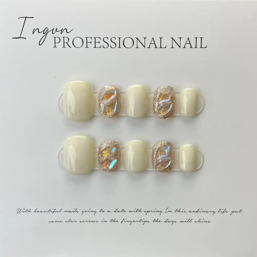 Bow Ice Translucent Sense Handmade Wearable Fake Nail Gradient AB Asymmetric Almond False Nails Trim Nail Shape Nail Decoration
