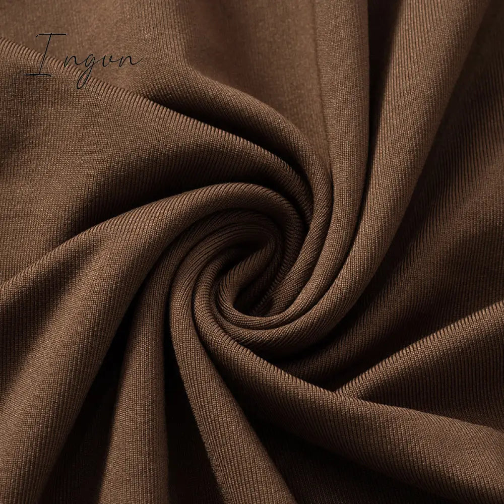 Ingvn - Long Sleeve One Shoulder Sexy Maxi Dress For Women Elegant Cut Out Party Prom Evening Bodycon Long Dresses Fall White Brown