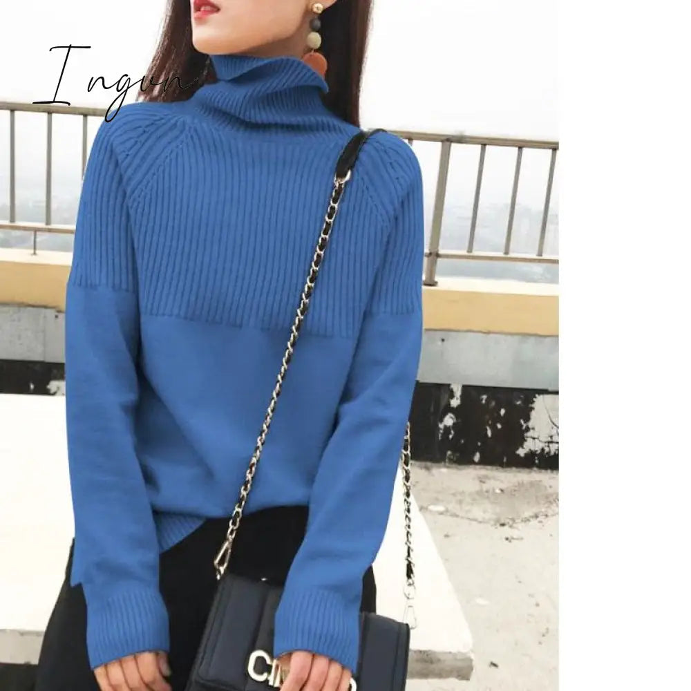Ingvn - Ladies Sweater 2023 New In High Collar Autumn/Winter Women's Pullovers Sweater Solid Color Loose Women's Winter Blouse Jumpers
