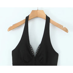 French Style Retro Spicy Girl Halter Mini Black Dress Women Fashion Backless Lace Spliced Bow Sexy Dresses Summer Robe