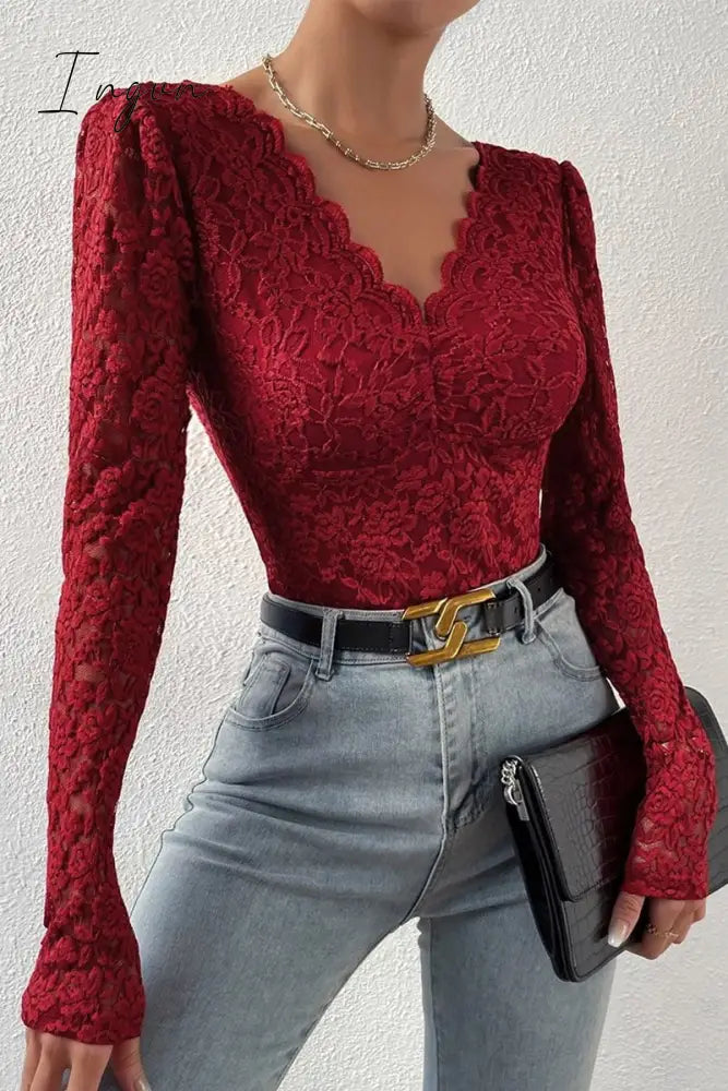 Ingvn- Sexy Solid Patchwork See-through Backless V Neck Skinny Bodysuits