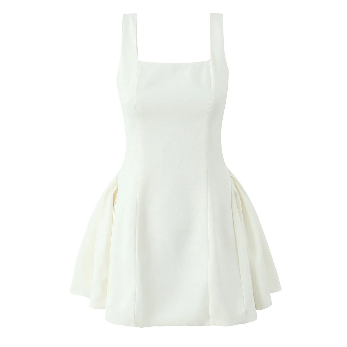 Elegant White Evening Party Mini Dresses For Women Square Neck Sleeveless  Pleated Hem Ball Gown Dress Summer Robe