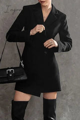 Ingvn - British Style Solid Buttons Turn-back Collar Suit Dress Dresses