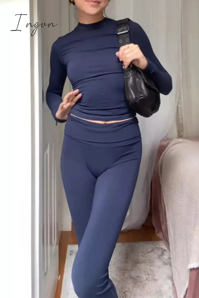 Ingvn - Casual Simplicity Solid O Neck Long Sleeve Two Pieces