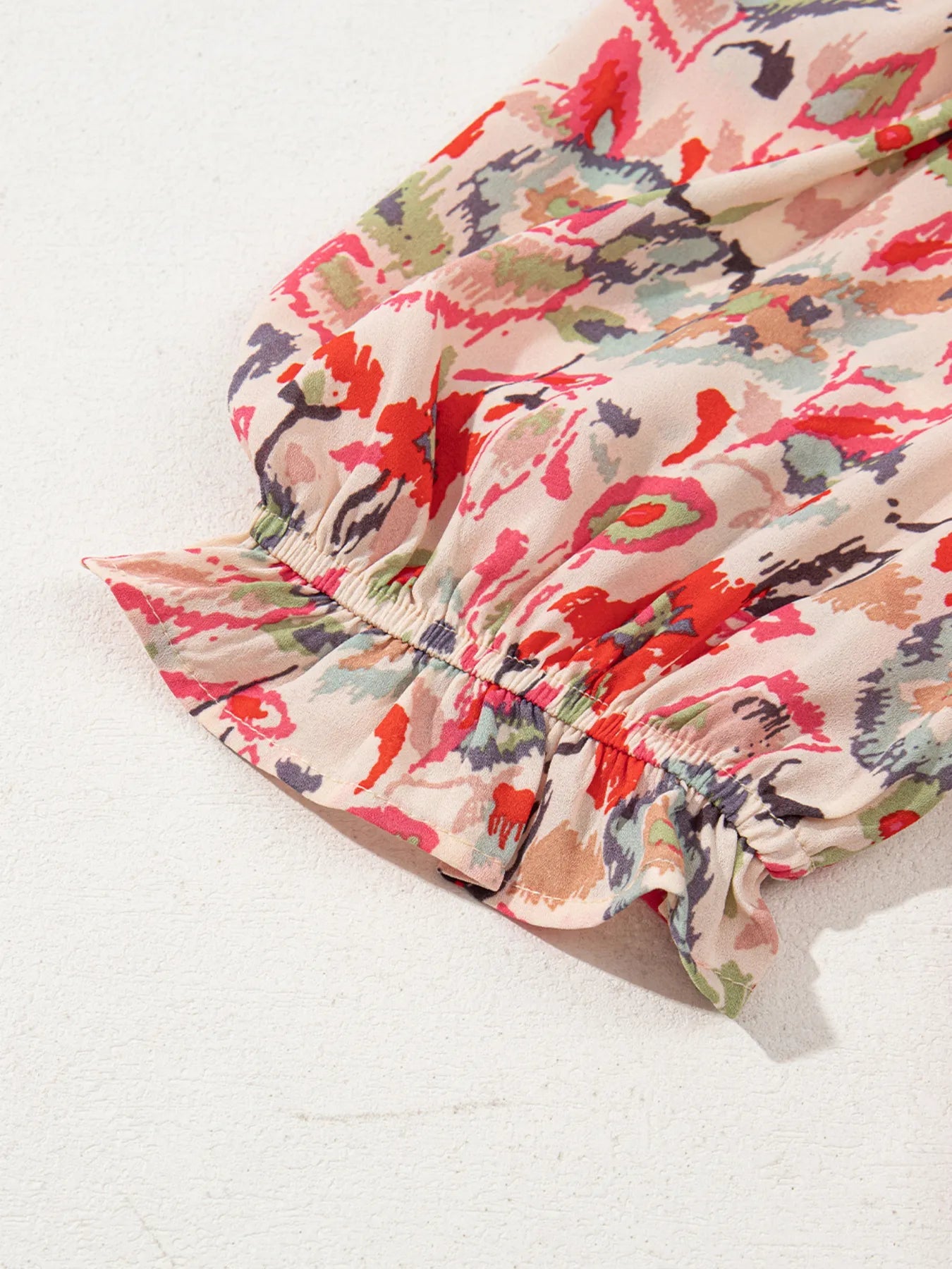 Floral Print Frilled Neck Puff Sleeve High Waist Dress