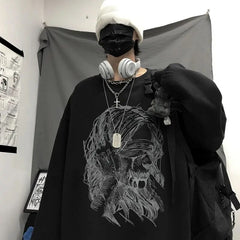 Retro dark printed sweatshirt for couples to wear loose black long sleeve top fashionable wide Songyuan night style album top