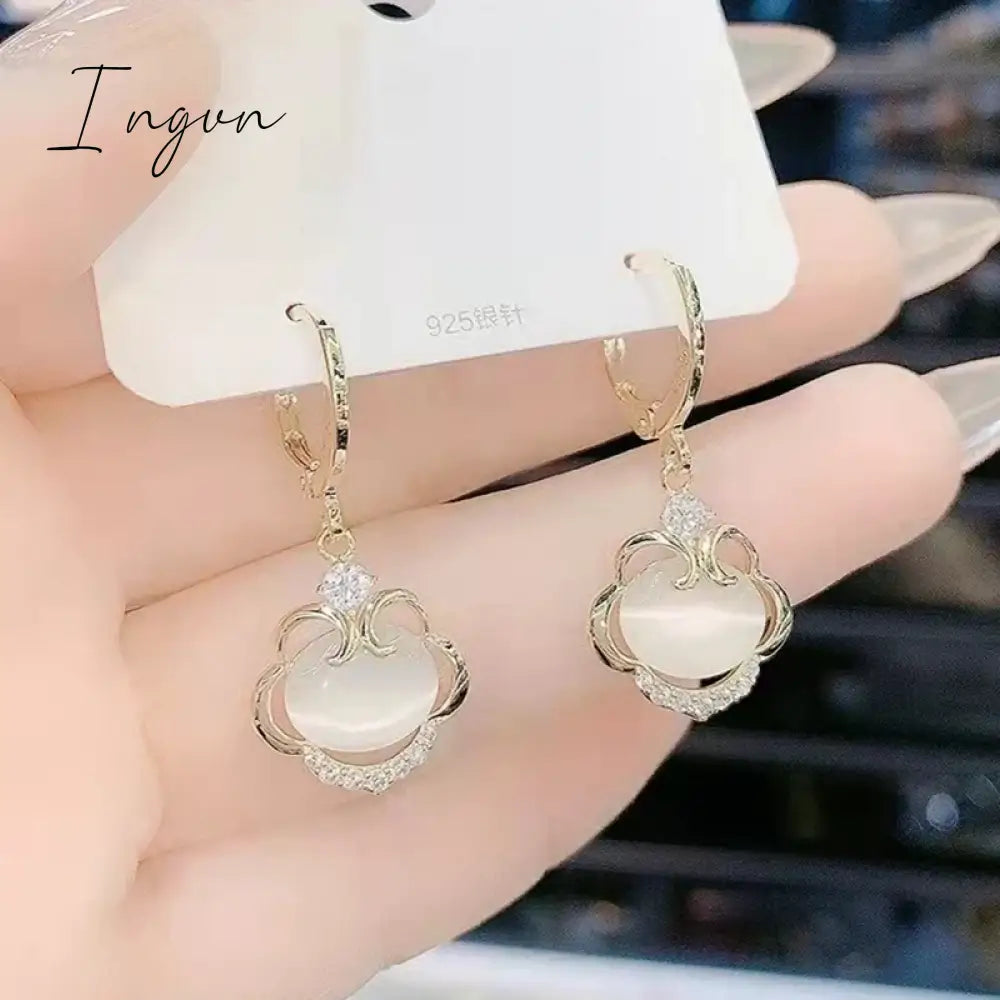 New Luxury Zircon Water Drop Earrings for Women Korean Fashion Rhinestone Opal Flower Geometrical Earring Girl Unusual Jewelry