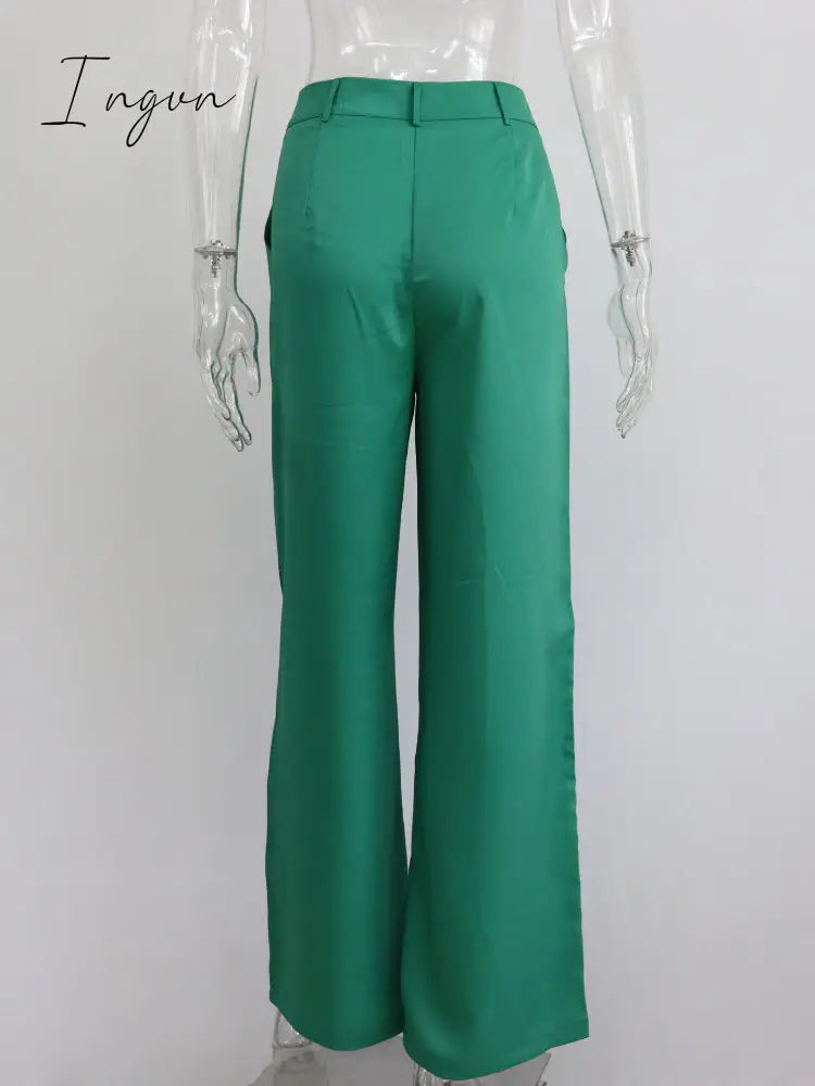 Ingvn - Outfits Trends New Spring Summer Women's Casual Straight Classic Green Black Rose Red High Waist Pants Korean Wide Leg Trousers for Women