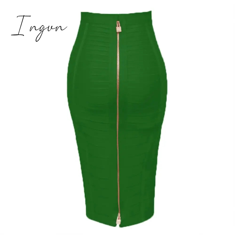 Ingvn - 16 Colors XL XXL Sexy Solid Zipper Orange Blue Black Red White Pink Bandage Skirt Women Elastic Bodycon Summer Pencil Skirt 58cm