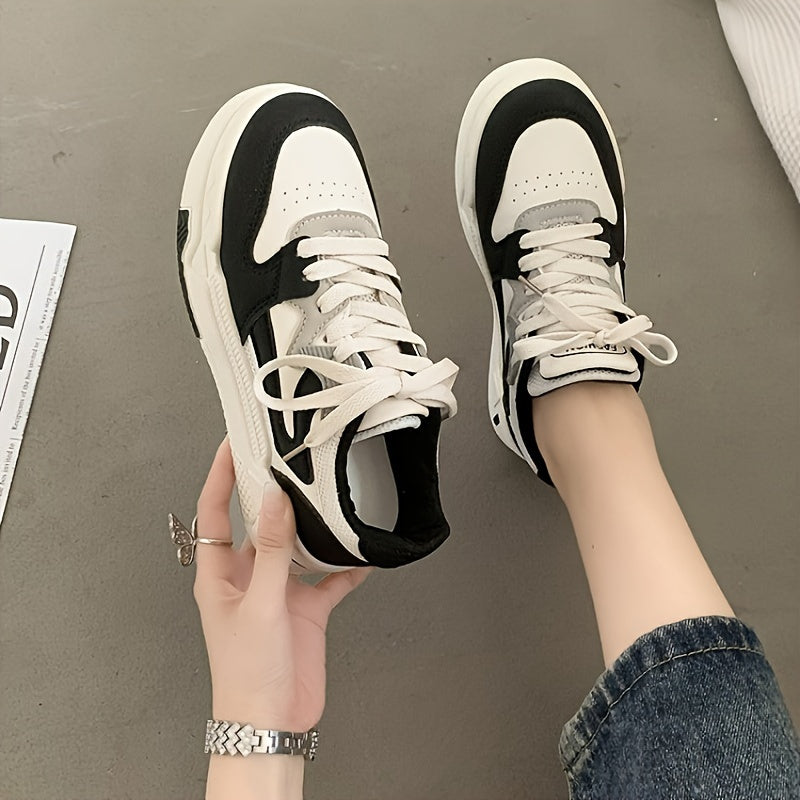 Trendy Women's Low Top Colorblock Skate Shoes, Lace Up Casual Sneakers for Outdoor Sports