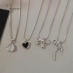 Fashion Silver Color Elegant Bowknot Heart Pendant Necklace Clavicle Chain Fine Aesthetic Jewelry For Wedding Party Women Gifts