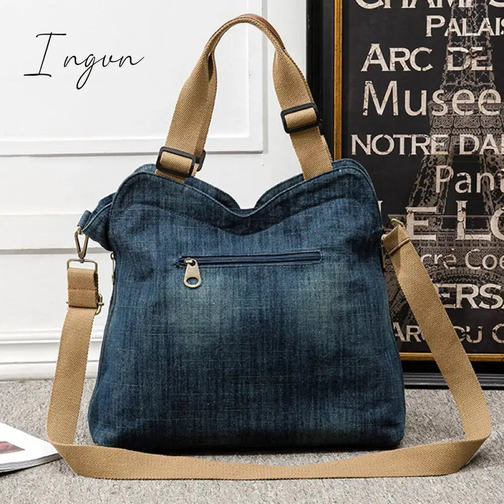Ingvn - Women Large Capacity Tote Bag Quality Denim Handbag Luxury Ladies Shoulder Bag Light Blue bolso mujer 2024 Purse
