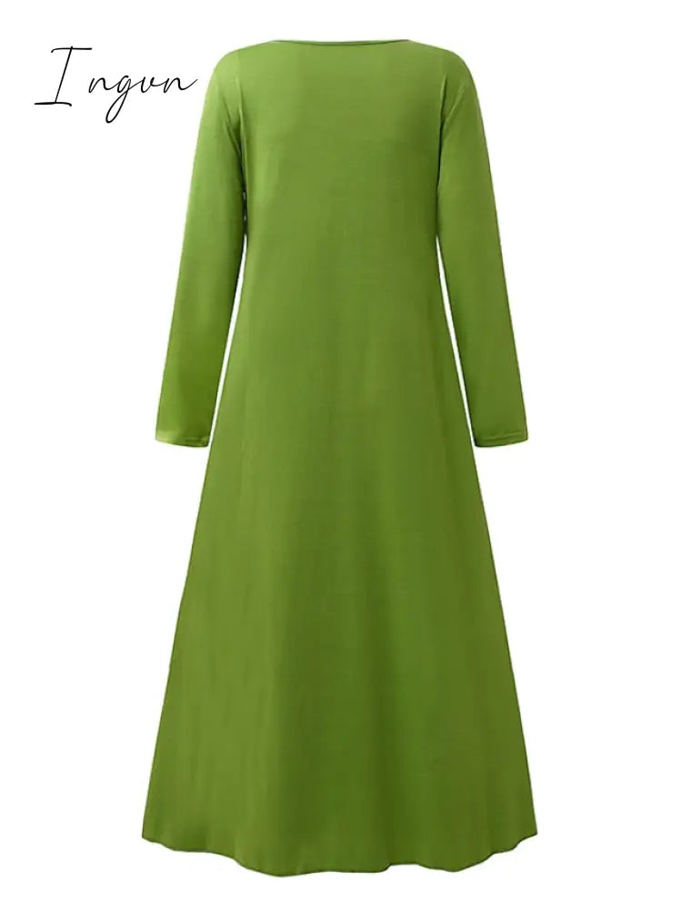 Ingvn - Women's Casual Dress Swing Dress Midi Dress Green Light Grey Dark Gray Long Sleeve Pure Color Ruched Winter Fall Spring U Neck Fashion Vacation 2023 S M L XL XXL 3XL