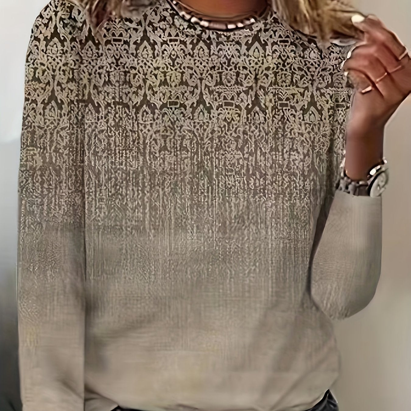 Womens Graphic Print T-Shirt - Stylish Crew Neck, Long Sleeve Comfort - Perfect for Spring & Fall Wardrobe - Trendy Casual Wear