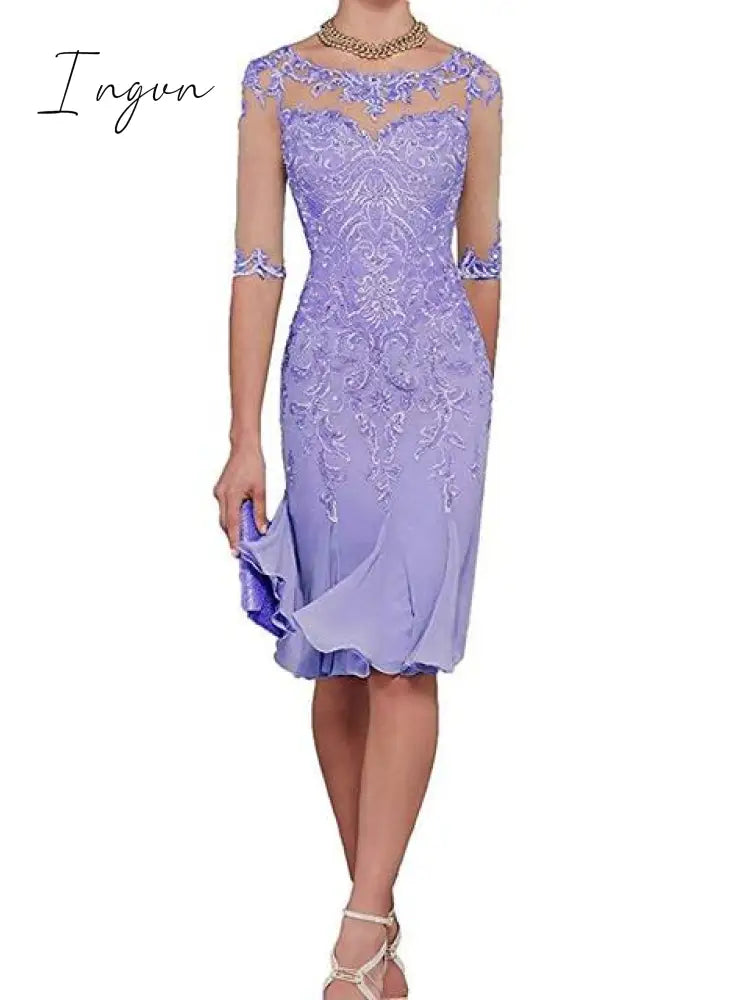 Ingvn - Half Sleeves Chiffon Mother of The Bride Dresses knee Length Mother Formal Dress Party Dinner Prom Dress Bride