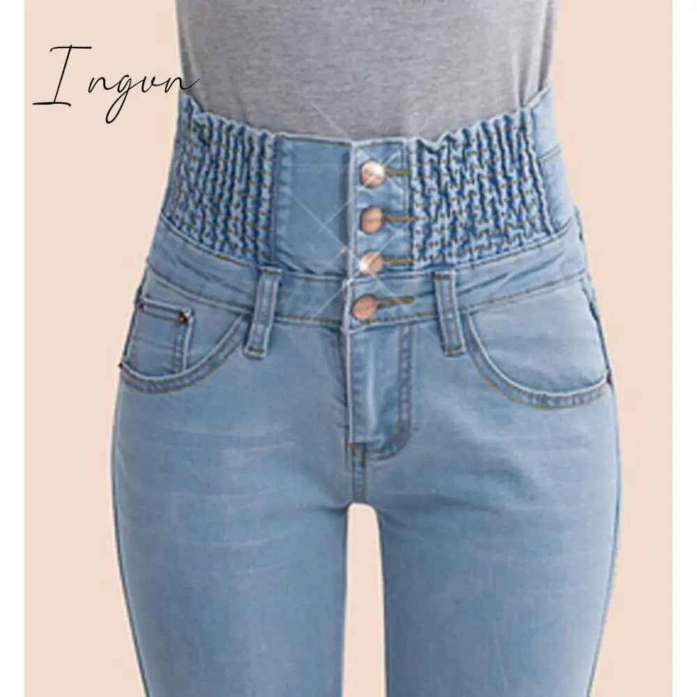 Ingvn - Fashion Women Denim Pants Elastic High Waist Skinny Stretch Jean Female Spring/Autumn Jeans Feet Pantalones Mujer Plus Size