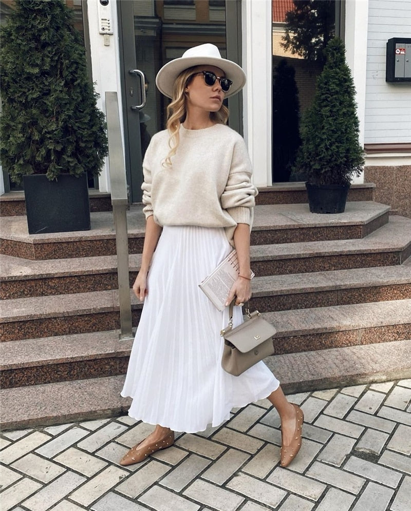 Voguable Elegant Women Sweater Oversized Knitted Basic Pullovers O Neck Loose Soft Female Knitwear Jumper