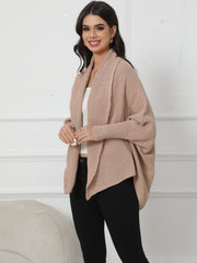 Solid Open Front Knit Cardigan, Casual Batwing Sleeve Outwear For Spring & Fall, Women's Clothing