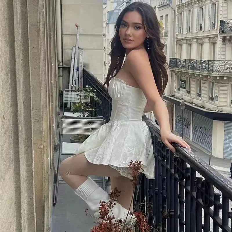 Dopamine girl lace jacquard tube top dress niche slim gentle princess dress birthday dress