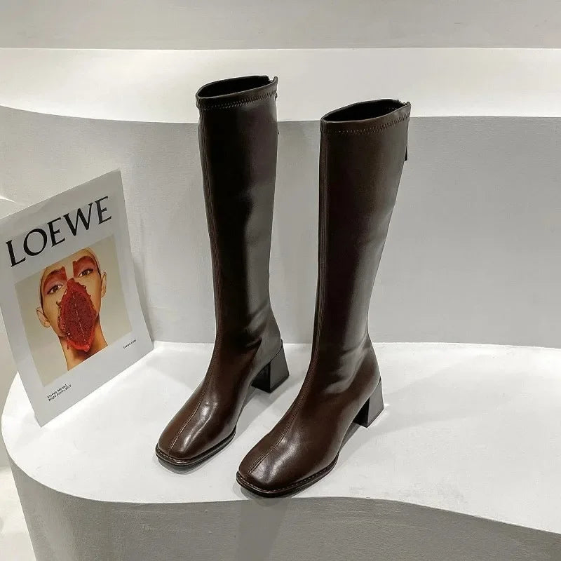 Long Boots Women New Boots Spring and Autumn Casual 5cm Thick Heel Solid Botas Femme Shoes Knee High Knight Botas De Mujer