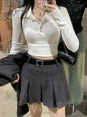 Ingvn - Winter Vintage Short T-shirt Women Elegant Solid Long Sleeve Slim Y2K Tops Female Casual Korean Fashion Warm Polo Shirts