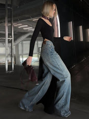 Ingvn  Woman Clothing Long Sleeve High Slit Black T-shirt Dress Y2K Streetwear  Fall Ladies High Waist Slim Irregular Long Dresses