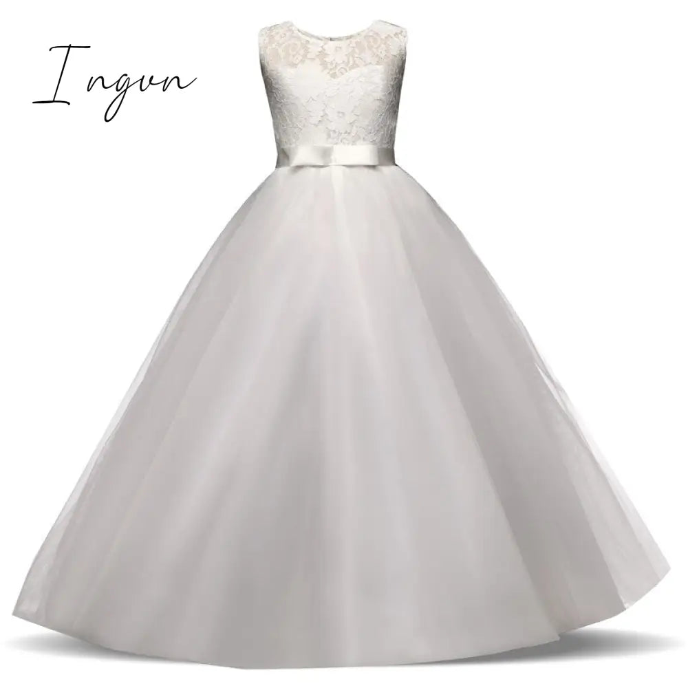 Ingvn - Teen Girl Evening Party Long Dress 5-14Y Girl Formal School Ceremony Outfit Kids Christening Costume White first Communion Dress