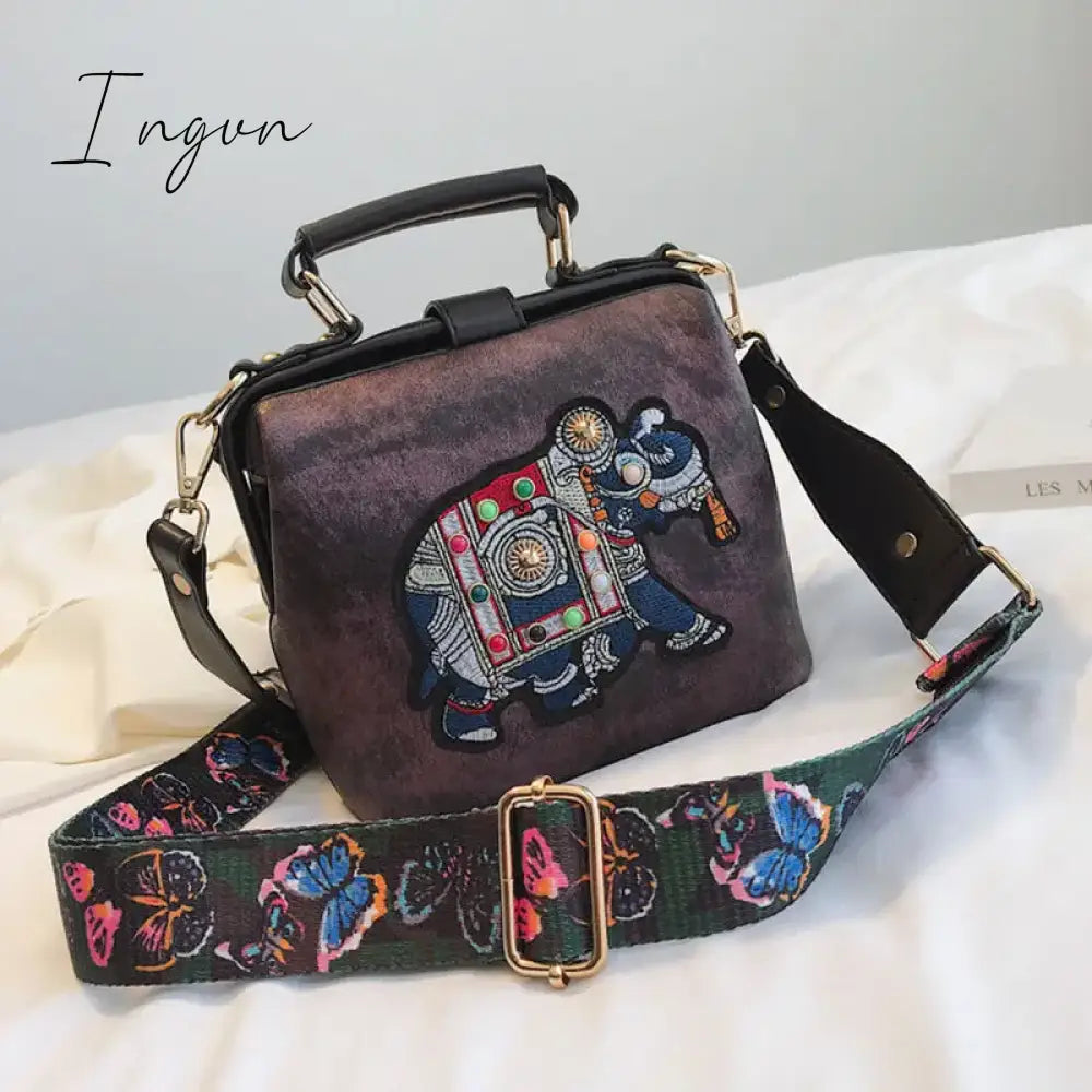 Ingvn - Designer Luxury Handbags Crossbody Bags Elephant Embroidered Bags for Women Leather Handbag Messenger Bag Purses Satchels