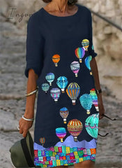 Ingvn - Printed Loose Satin Night Dress Women's Fashion Casual Vintage Spring Summer All-match Plus Size Beach Dresses Vestidos