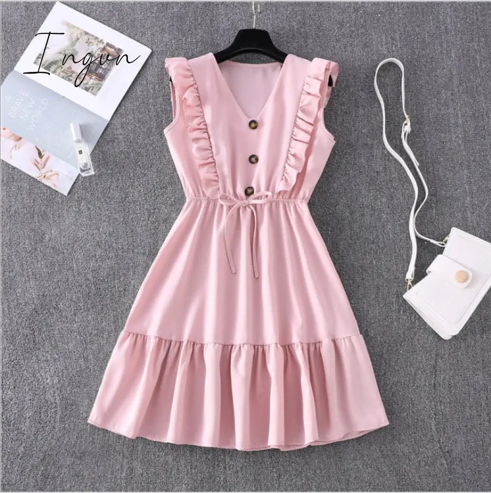 Ingvn - Women Summer Dress Casual Boho Beach Ruffles Mini Dress Party Sexy V-Neck High Waist Female Dresses