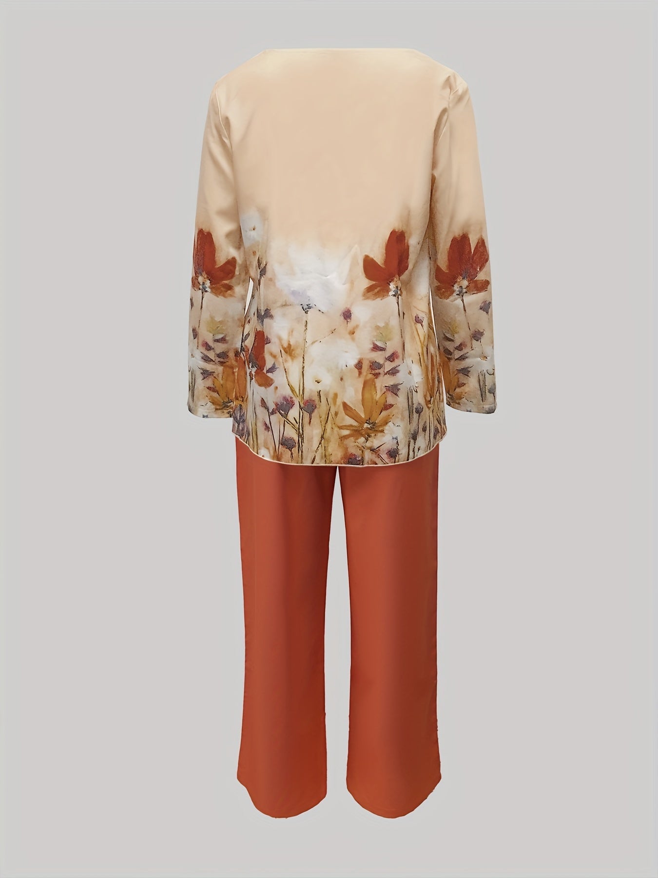 Trendy Floral Print Two-piece Set - Stylish Long Sleeve T-shirt & Wide Leg Pants Outfit - Comfortable Casual Wear for Women