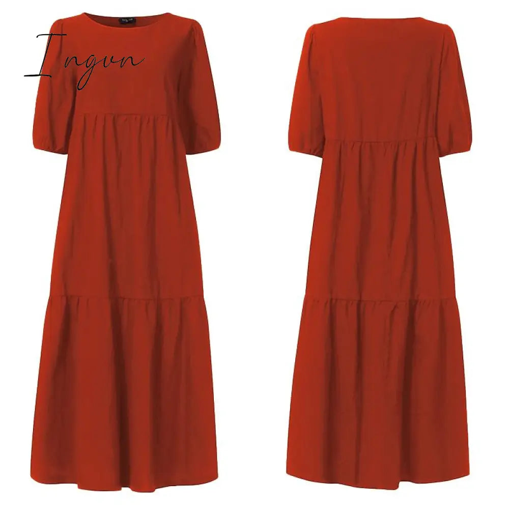Ingvn - Summer Dress Elegant Party Mid-Calf Dress Women'Summer Sundress Bohemian Beach Sundress Casual Vestido Plus Size