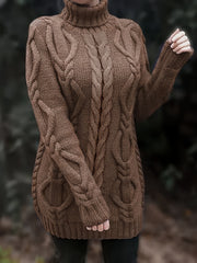 Cozy Cable Knit Dress - Long Sleeves & Turtle Neck - Versatile & Warm for Spring/Fall - Multiple Colors Available