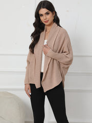 Solid Open Front Knit Cardigan, Casual Batwing Sleeve Outwear For Spring & Fall, Women's Clothing