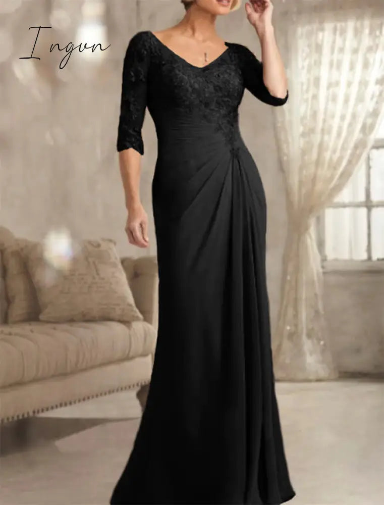 Ingvn - Champagne Mother Of The Bride Clothes Plus Size Chiffon Halbarm Bride Patin Evening Dress For Wedding Vestidos De Novia