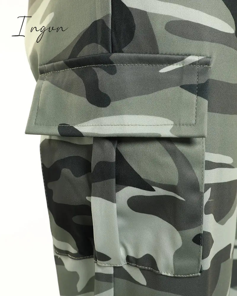 Ingvn - Women Fashion Spring Summer Women Camouflage Print Drawstring Pocket Design Cargo Pants Casual Long Trouser Loungewear Daily Wear Clothes