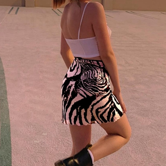 Women's Mini Skirt Korean Style Kawaii Ruffle Hem High Waist Short Straight Skirt Sexy Harajuku Y2K Aesthetic Vintage Streetwear