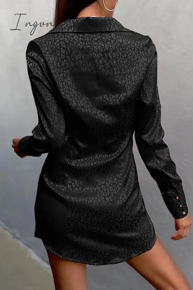 Ingvn - Sexy Animal Print Frenulum Printing Turndown Collar Wrapped Skirt Dresses(3 Colors)