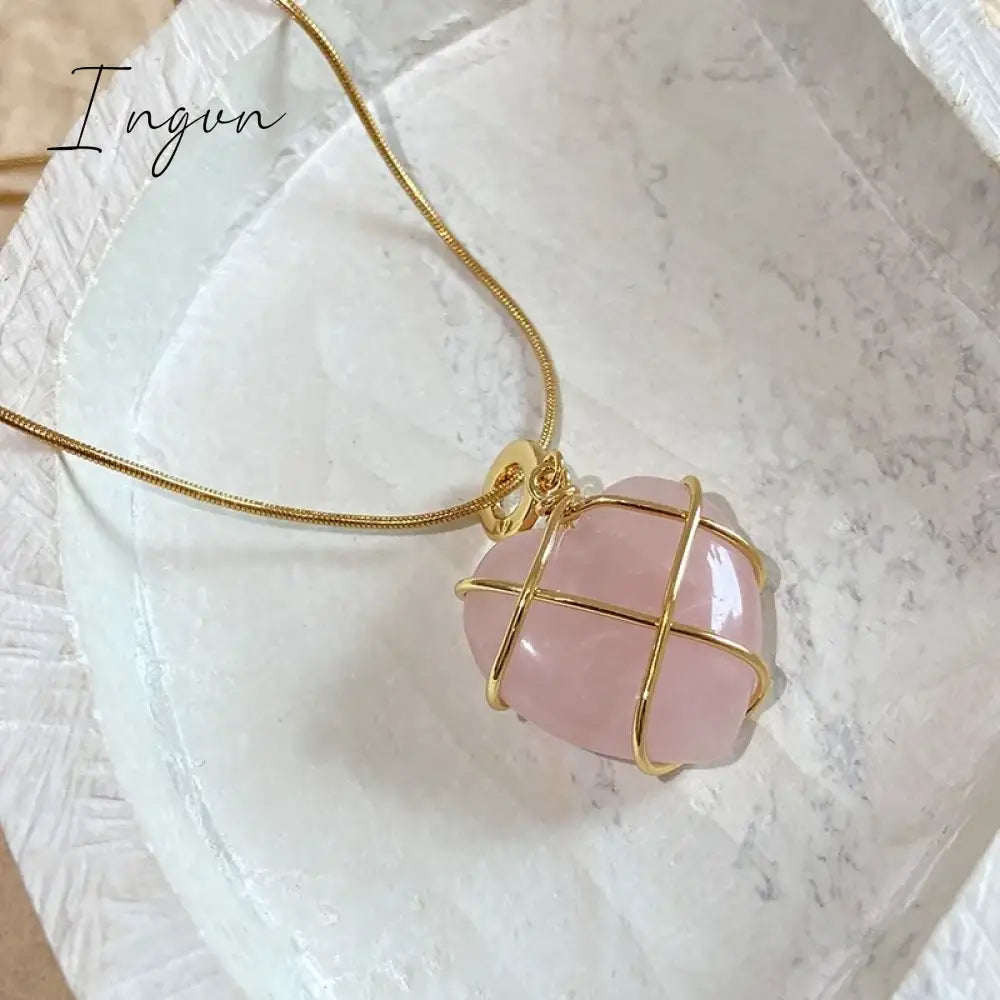 Fashion Opal Heart Necklace Crystal Castle Necklace For Woman Girls Rose Quartz Barbie Necklace Jewelry Accessories Gift