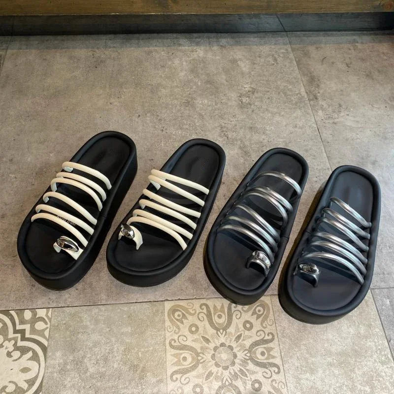 Ingvn  Clip Toe Summer Women Slippers Fashion Narrow Band Ladies Outdoor Beach Platform Flats Slides Female Rome Style Shoes