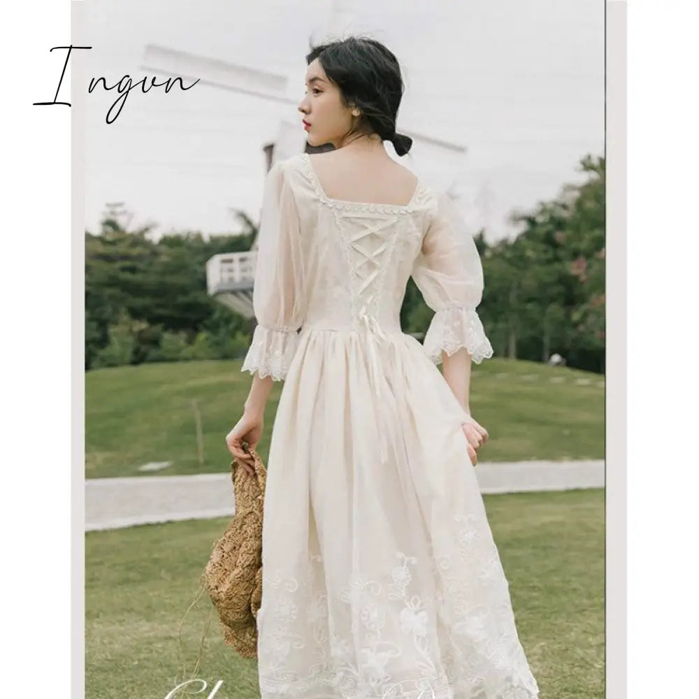 Ingvn - Vintage Retro Dress Women French Style Elegant Designer Fairy Dress Casual Slim Chiffon Party Dress  Autumn Women's Clothing