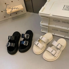 Women's Double Buckle Strap Platform Sandals, Casual Open Toe Flat Sandals, Comfortable Summer Shoes