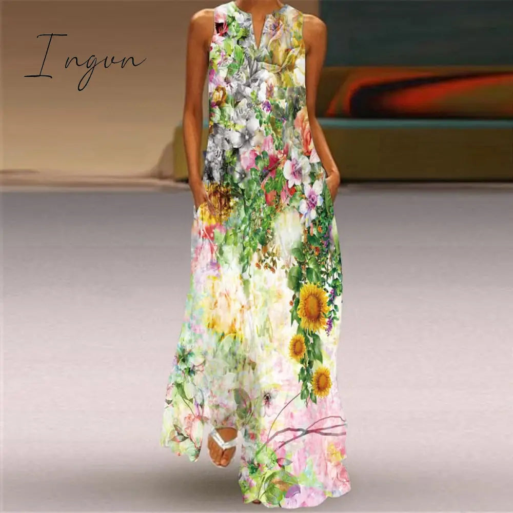 Ingvn - Summer Long Dress Elegant Robe Dress Party Sleeveless Dresses Women Casual Sundress Vintage Maxi Dresses For Women