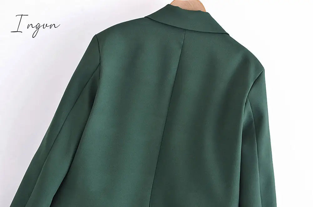 Ingvn - Women Fashion Solid Double Breasted Blazers Female Elegant Long Sleeves Loose Jacket Coats Office Ladies Outerwear Top
