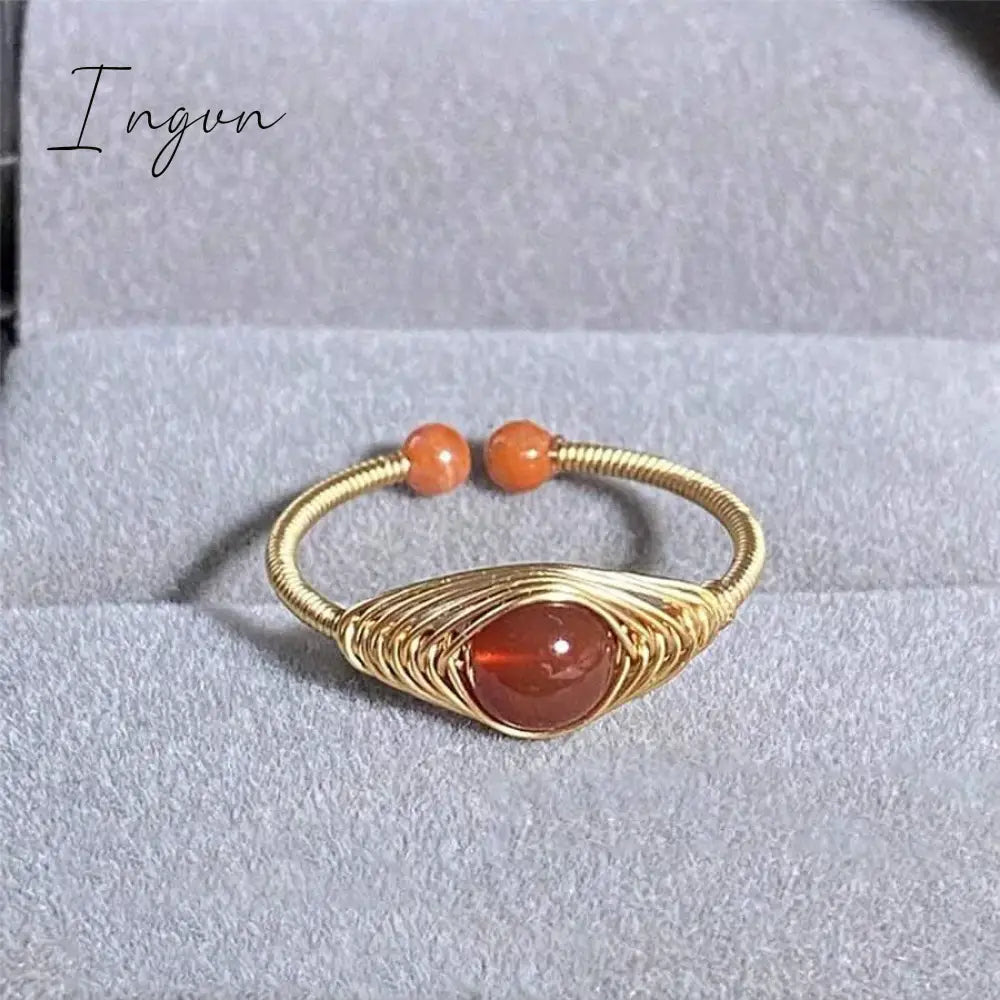 New Fashion Simple Amethyst Natural Stone Opening Ring for Women Exquisite Copper Ring Elegant Niche Design Party Jewelry
