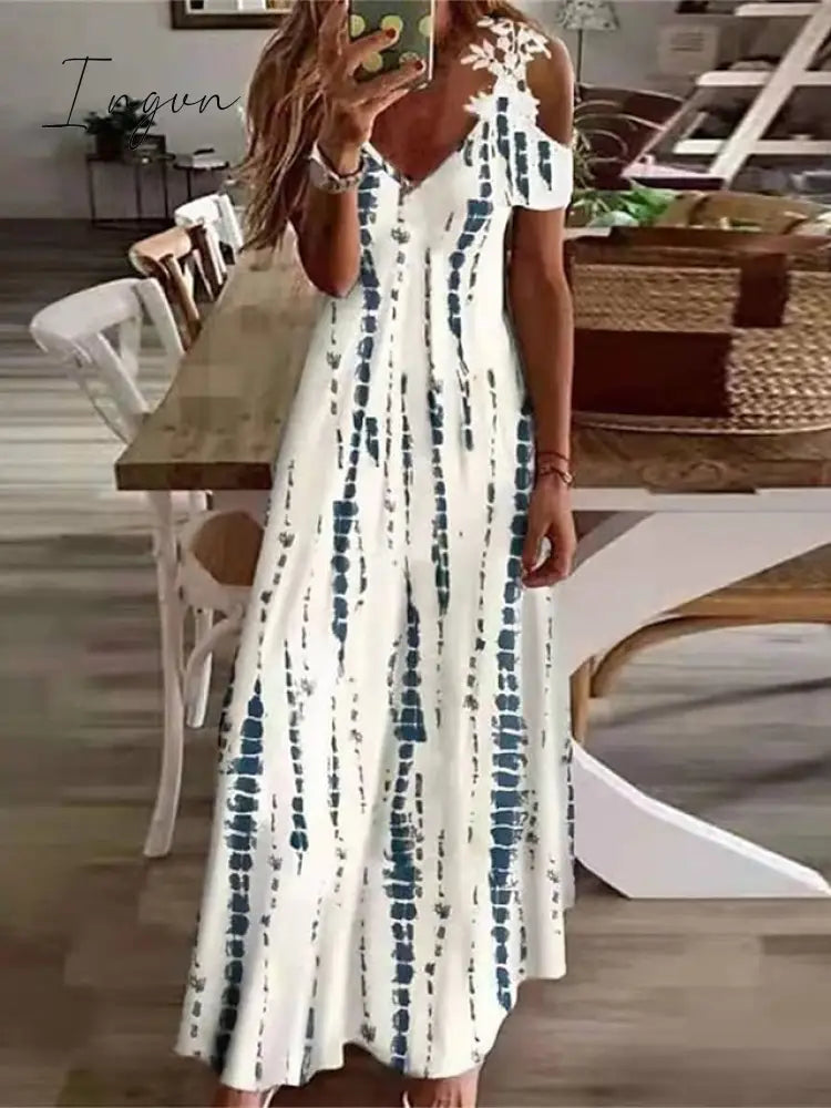 Ingvn - Women's Long Dress Maxi Dress Casual Dress A Line Dress Floral Dress Floral Print Ombre Fashion Casual Outdoor Daily Holiday Cut Out Print Short Sleeve V Neck Dress Regular Fit Light Yellow Black