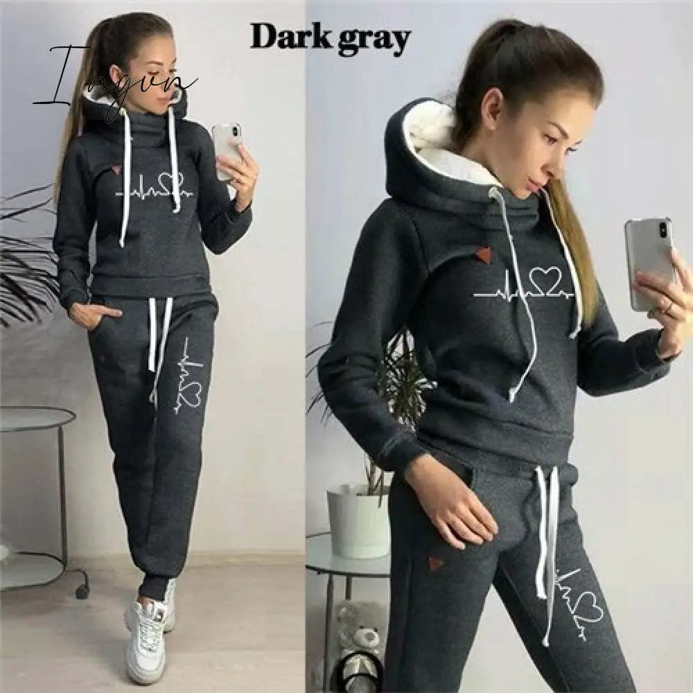 Ingvn - Two Piece Sets Casual Tracksuit Women Hooded Pullover Hoodies and Pants Suit Outfits Female Sweatshirts Autumn Spring Tracksuits