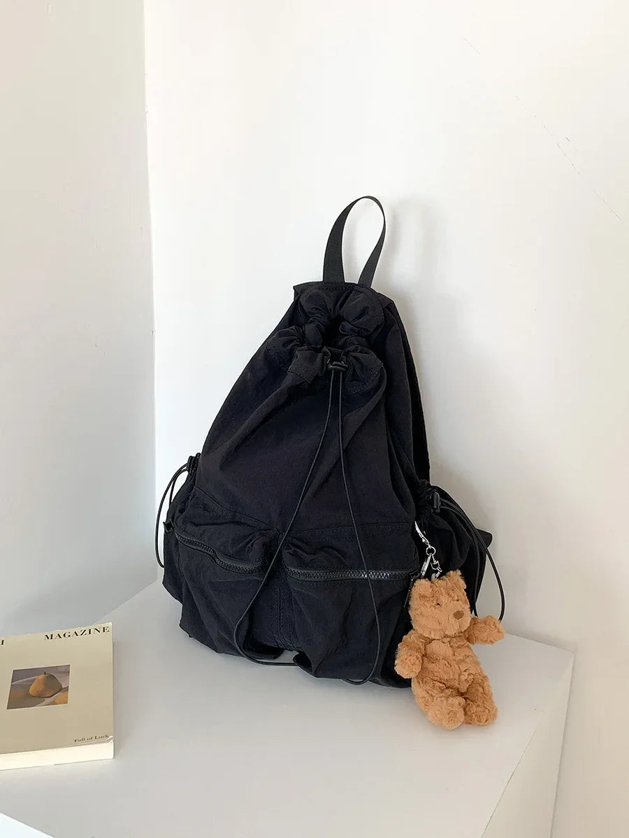 Ingvn  Light Drawstring Pocket Women Backpack Nylon School Laptop Girls Backpack Causal Korean Style Travel Backpacks for Women Bag