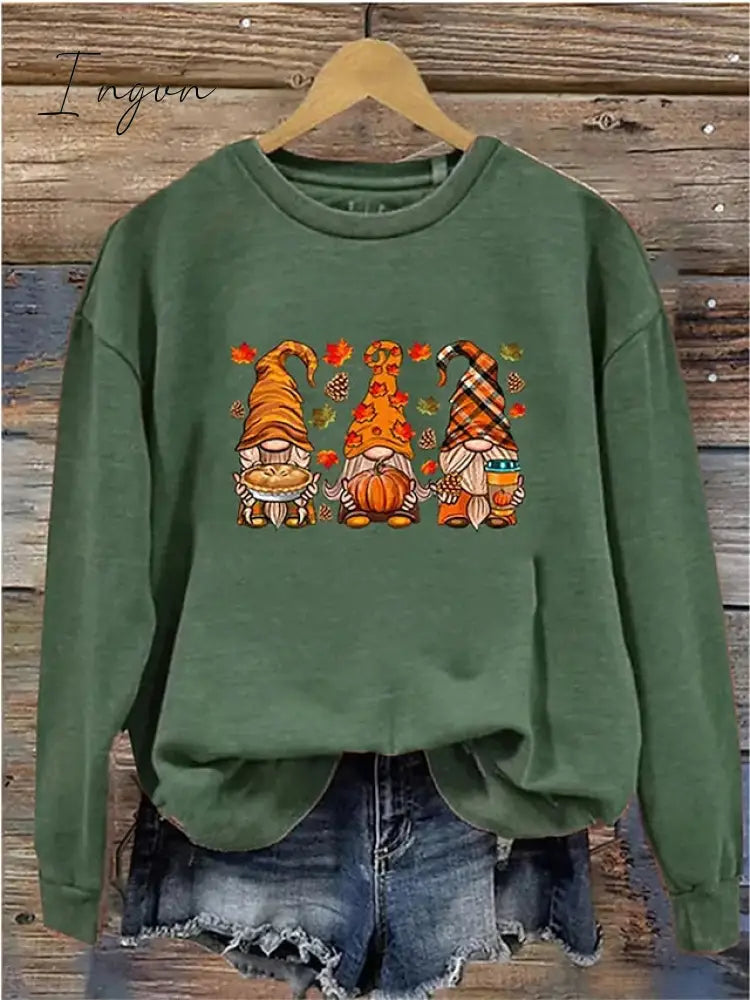 Ingvn - Women's Pullover Christmas Sweatshirt Fashion Black White Purple Gnome Christmas Round Neck Long Sleeve Top Micro-elastic Fall & Winter